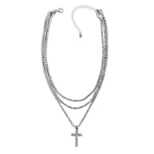 Silvertone 3 Row Chain Cross Necklace at Spencer's