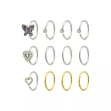 Multi-Pack CZ Silvertone and Goldtone Hoop Nose Ring 12 Pack - 20 Gauge at Spencer's