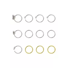 Multi-Pack CZ Silvertone and Goldtone Hoop Nose Ring 12 Pack - 20 Gauge at Spencer's
