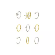 Multi-Pack CZ Goldtone and Silvertone Heart and Flower Hoop and Half Hoop Nose Rings 9 Pack - 20 Gauge at Spencer's