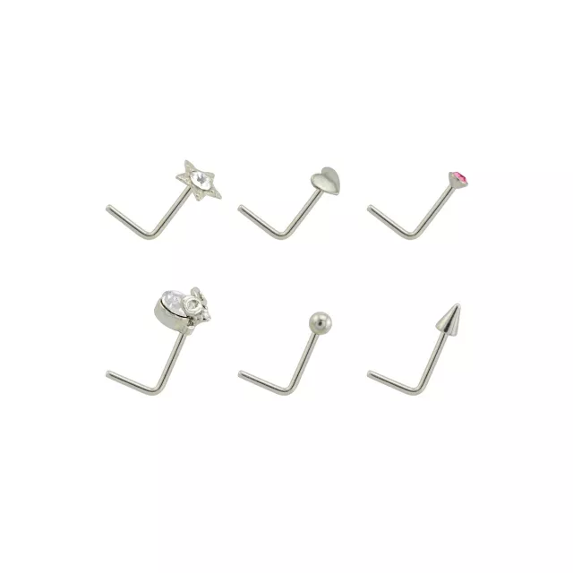Multi-Pack G23 Titanium Star Skull L-Bend Nose Pins 6 Pack - 20 Gauge at Spencer's