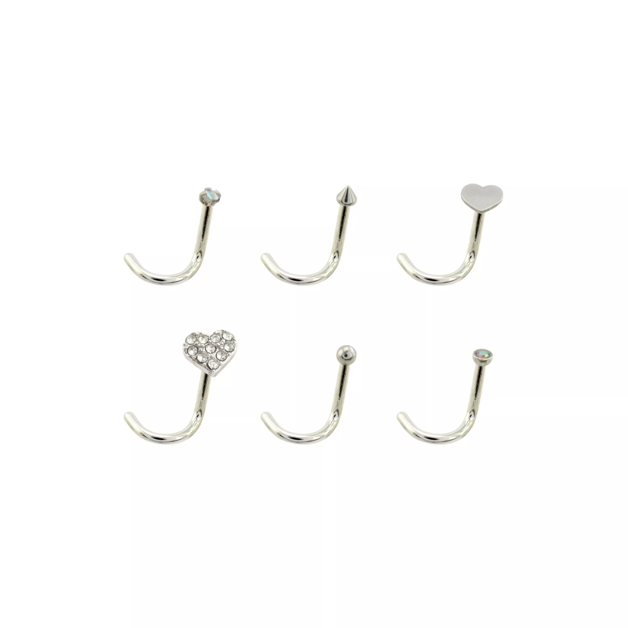 Multi-Pack Goldtone and Black Heart L-Bend Nose Rings 6 Pack - 20 Gauge at Spencer's