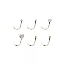 Multi-Pack Goldtone and Black Heart L-Bend Nose Rings 6 Pack - 20 Gauge at Spencer's