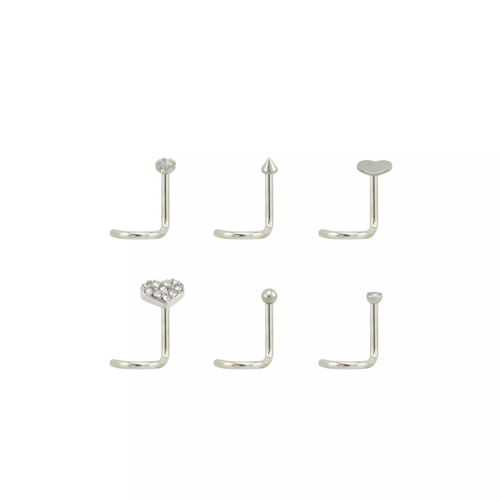 Multi-Pack Goldtone and Black Heart L-Bend Nose Rings 6 Pack - 20 Gauge at Spencer's