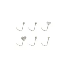 Multi-Pack Goldtone and Black Heart L-Bend Nose Rings 6 Pack - 20 Gauge at Spencer's