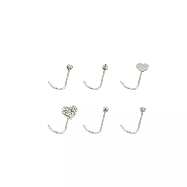 Multi-Pack Goldtone and Black Heart L-Bend Nose Rings 6 Pack - 20 Gauge at Spencer's