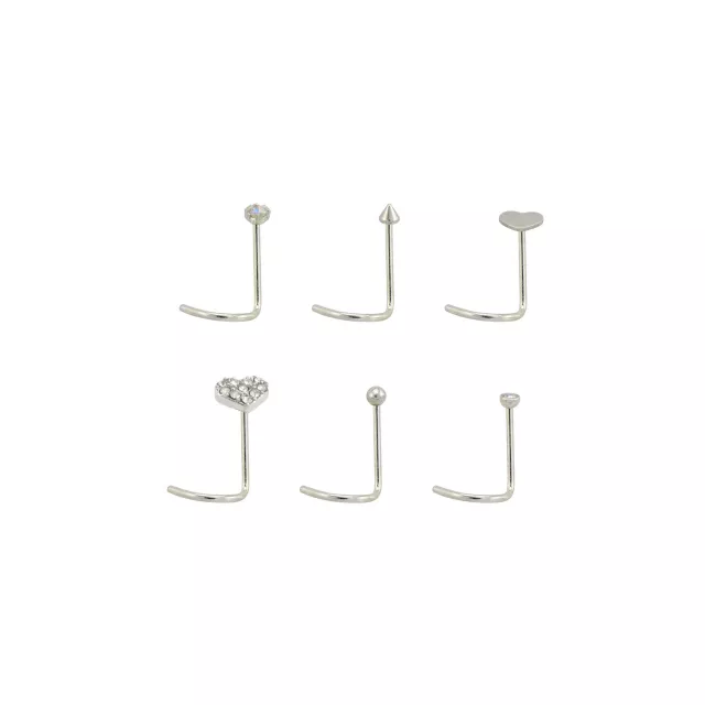 Multi-Pack Goldtone and Black Heart L-Bend Nose Rings 6 Pack - 20 Gauge at Spencer's