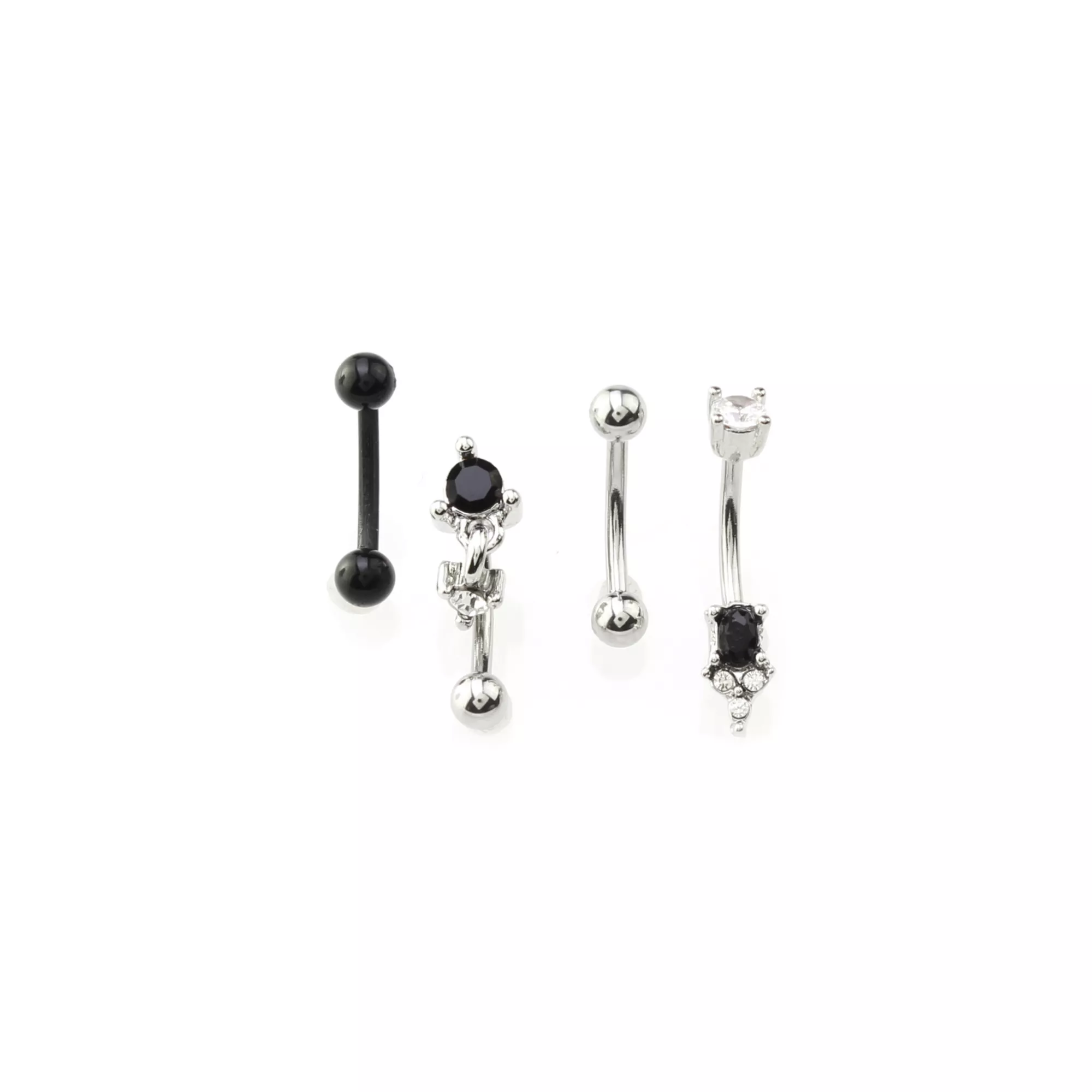 Multi-Pack CZ Black and Silvertone Curved Barbells 4 Pack - 16 Gauge at Spencer's