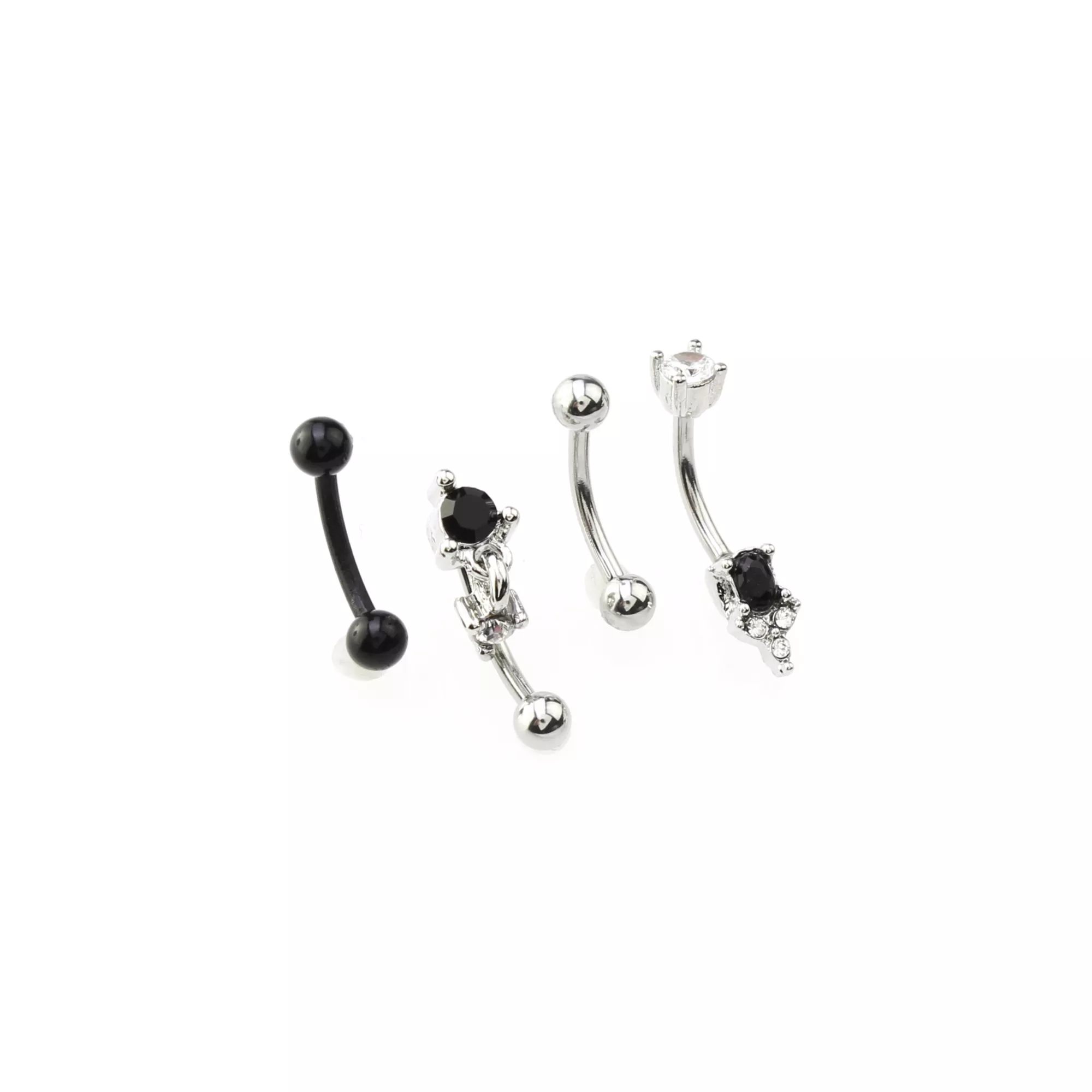 Multi-Pack CZ Black and Silvertone Curved Barbells 4 Pack - 16 Gauge at Spencer's