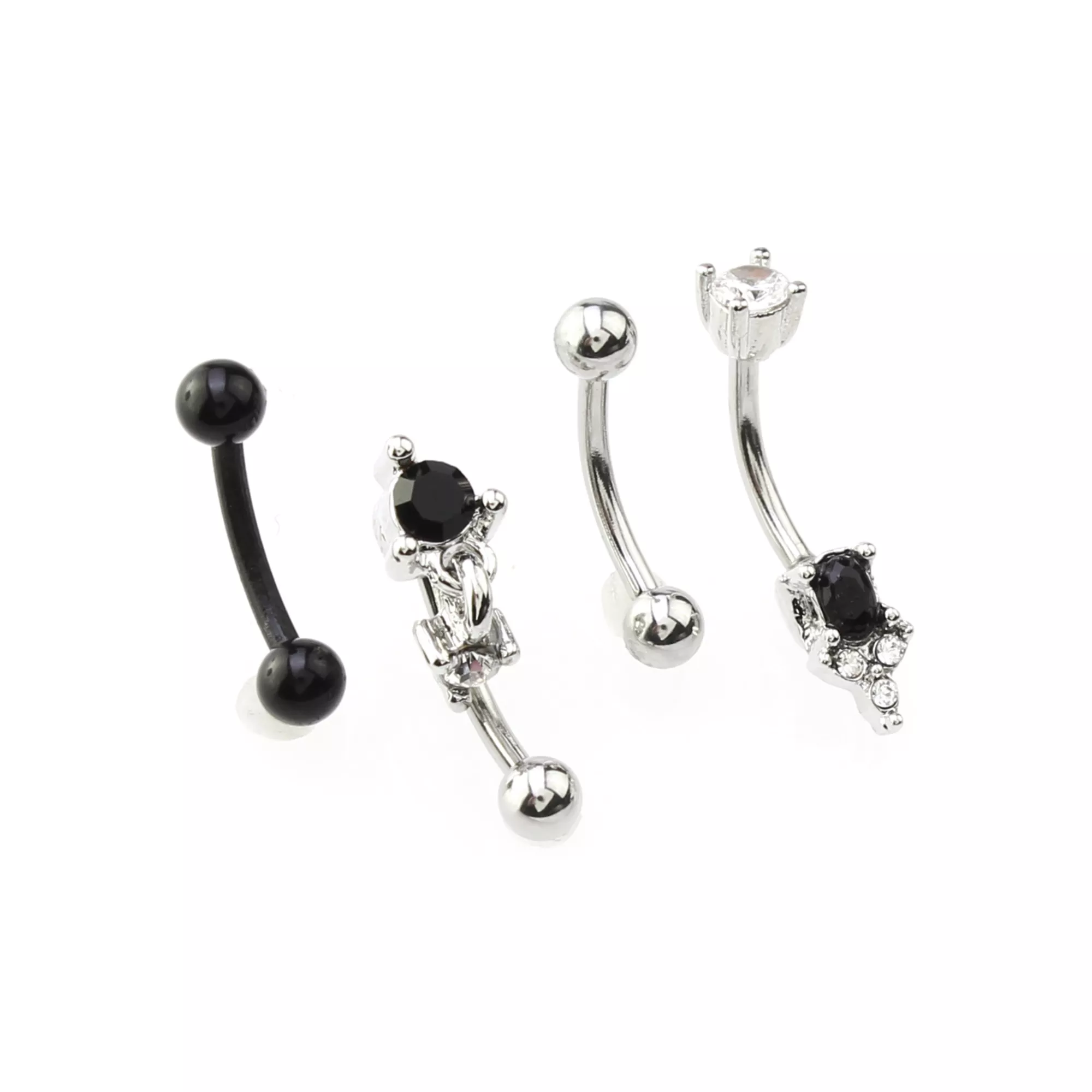 Multi-Pack CZ Black and Silvertone Curved Barbells 4 Pack - 16 Gauge at Spencer's