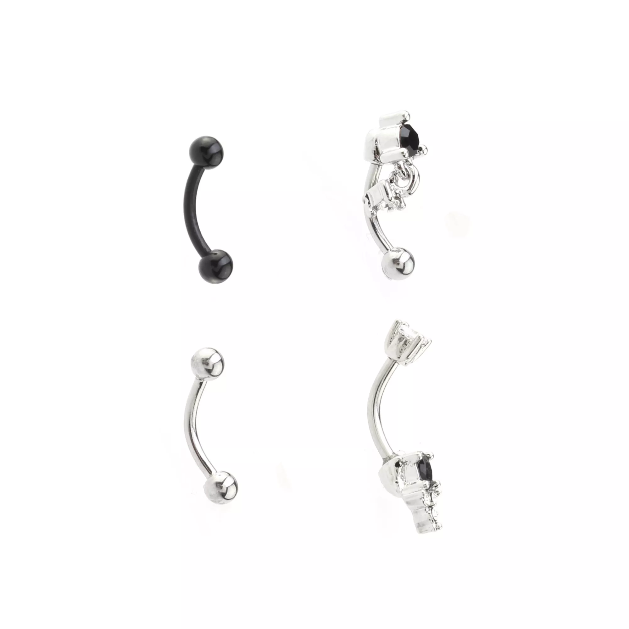 Multi-Pack CZ Black and Silvertone Curved Barbells 4 Pack - 16 Gauge at Spencer's