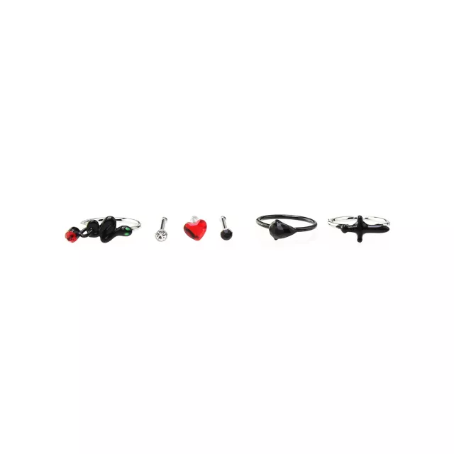 Multi-Pack CZ Snake Heart Bone Nose Rings and Hoop Nose Rings 6 Pack - 20 Gauge at Spencer's