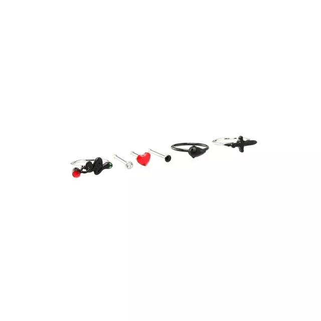 Multi-Pack CZ Snake Heart Bone Nose Rings and Hoop Nose Rings 6 Pack - 20 Gauge at Spencer's
