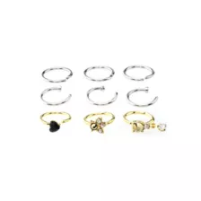 Multi-Pack CZ Heart Goldtone and Silvertone Hoop and Half Hoop Nose Rings 9 Pack - 18 Gauge at Spencer's