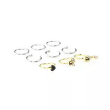 Multi-Pack CZ Heart Goldtone and Silvertone Hoop and Half Hoop Nose Rings 9 Pack - 18 Gauge at Spencer's