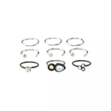 Multi-Pack CZ Star Black and Silvertone Hoop and Half Hoop Nose Rings 9 Pack - 20 Gauge at Spencer's