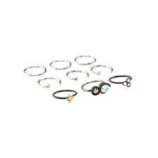Multi-Pack CZ Star Black and Silvertone Hoop and Half Hoop Nose Rings 9 Pack - 20 Gauge at Spencer's