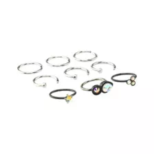 Multi-Pack CZ Star Black and Silvertone Hoop and Half Hoop Nose Rings 9 Pack - 20 Gauge at Spencer's