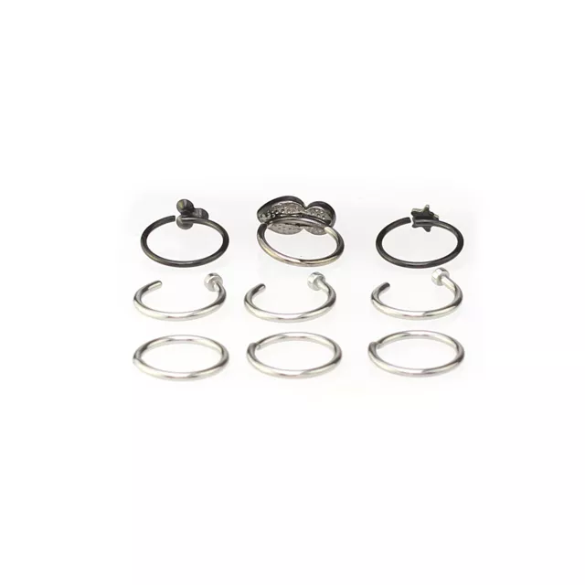 Multi-Pack CZ Star Black and Silvertone Hoop and Half Hoop Nose Rings 9 Pack - 20 Gauge at Spencer's