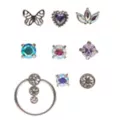 Multi-Pack Butterfly and Heart Pin Nose Rings 9 Pack - 20 Gauge at Spencer's