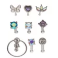Multi-Pack Butterfly and Heart Pin Nose Rings 9 Pack - 20 Gauge at Spencer's