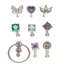Multi-Pack Butterfly and Heart Pin Nose Rings 9 Pack - 20 Gauge at Spencer's