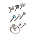 Multi-Pack Butterfly and Heart Pin Nose Rings 9 Pack - 20 Gauge at Spencer's