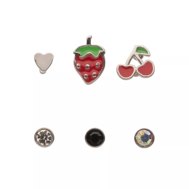 Multi-Pack CZ Heart Strawberry Cherry Pin Nose Rings6 Pack - 20 Gauge at Spencer's