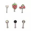 Multi-Pack CZ Heart Strawberry Cherry Pin Nose Rings6 Pack - 20 Gauge at Spencer's