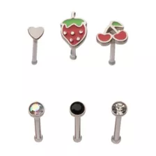 Multi-Pack CZ Heart Strawberry Cherry Pin Nose Rings6 Pack - 20 Gauge at Spencer's