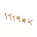 Multi-Pack CZ Goldtone Flower and Butterfly Pin Nose Rings 6 Pack - 20 Gauge at Spencer's