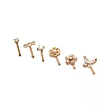 Multi-Pack CZ Goldtone Flower and Butterfly Pin Nose Rings 6 Pack - 20 Gauge at Spencer's