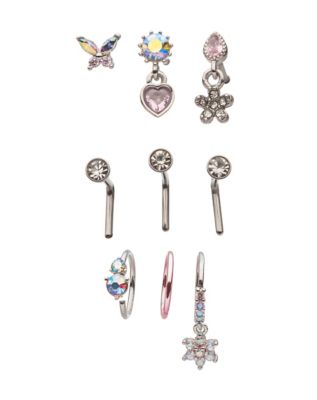 Multi-Pack Prong CZ Titanium L-Bend Nose Rings 6 Pack - 20 Gauge