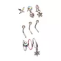 Multi-Pack CZ Butterfly Heart Star Pin L-Bend and Hoop Nose Rings 9 Pack - 20 Gauge at Spencer's