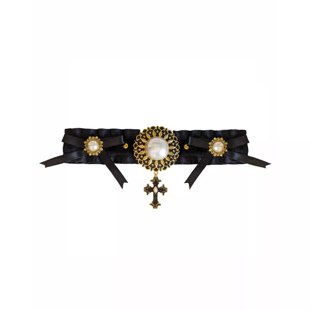 Pearl-Effect Cross Dangle Choker Necklace at Spencer's