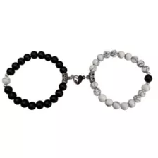 Black and White Marble Magnetic Long Distance Beaded Bracelets - 2 Pack at Spencer's