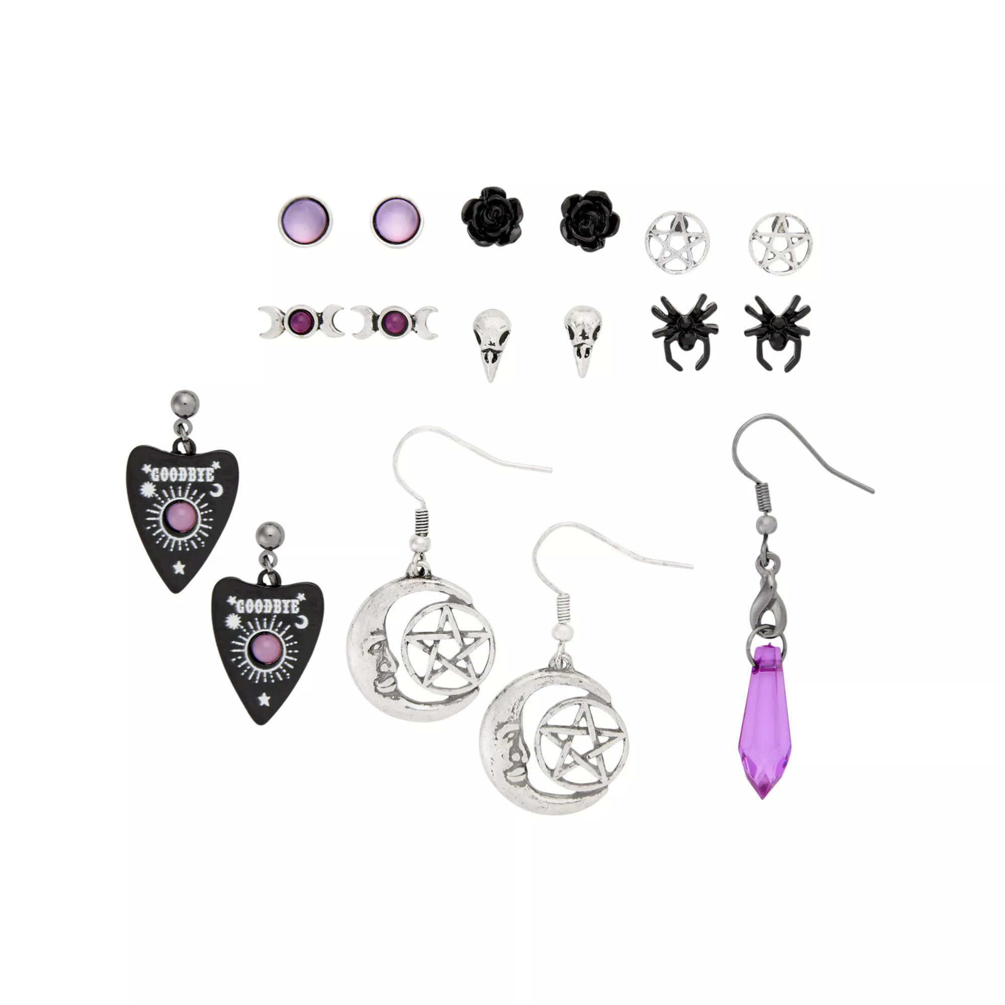 Multi-Pack Pentagram Spider Moon Earrings - 9 Pair at Spencer's