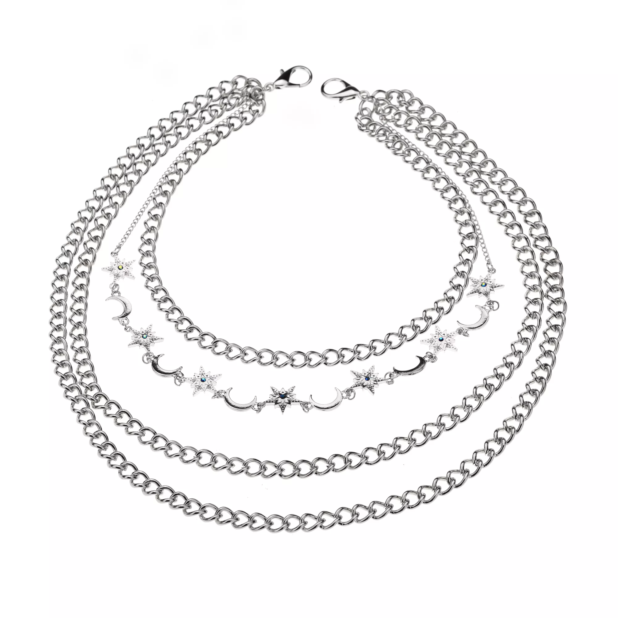 4-Row Barbed Star and Moon Wallet Chain at Spencer's