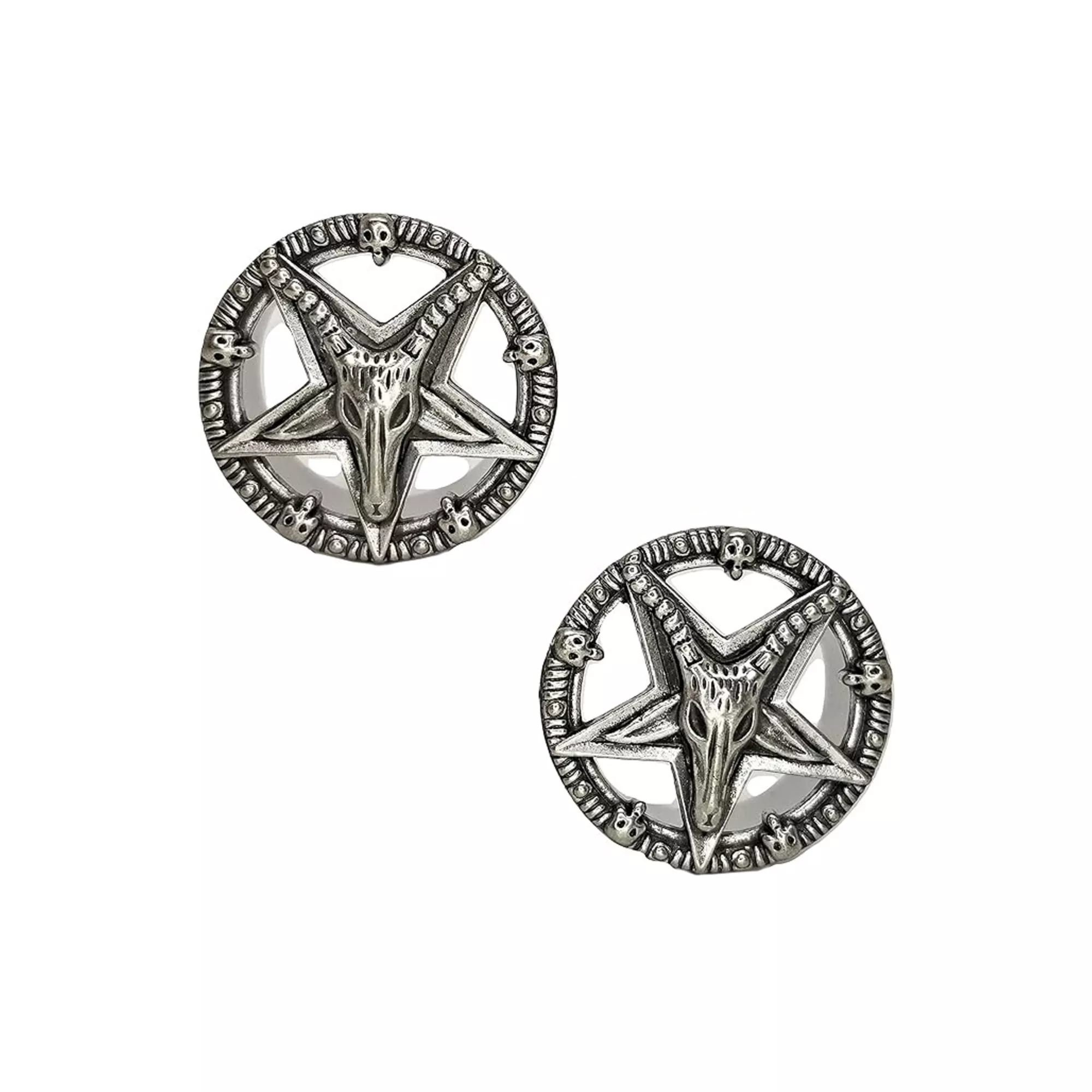 Pentagram Baphomet Skull Double Flare Plugs at Spencer's