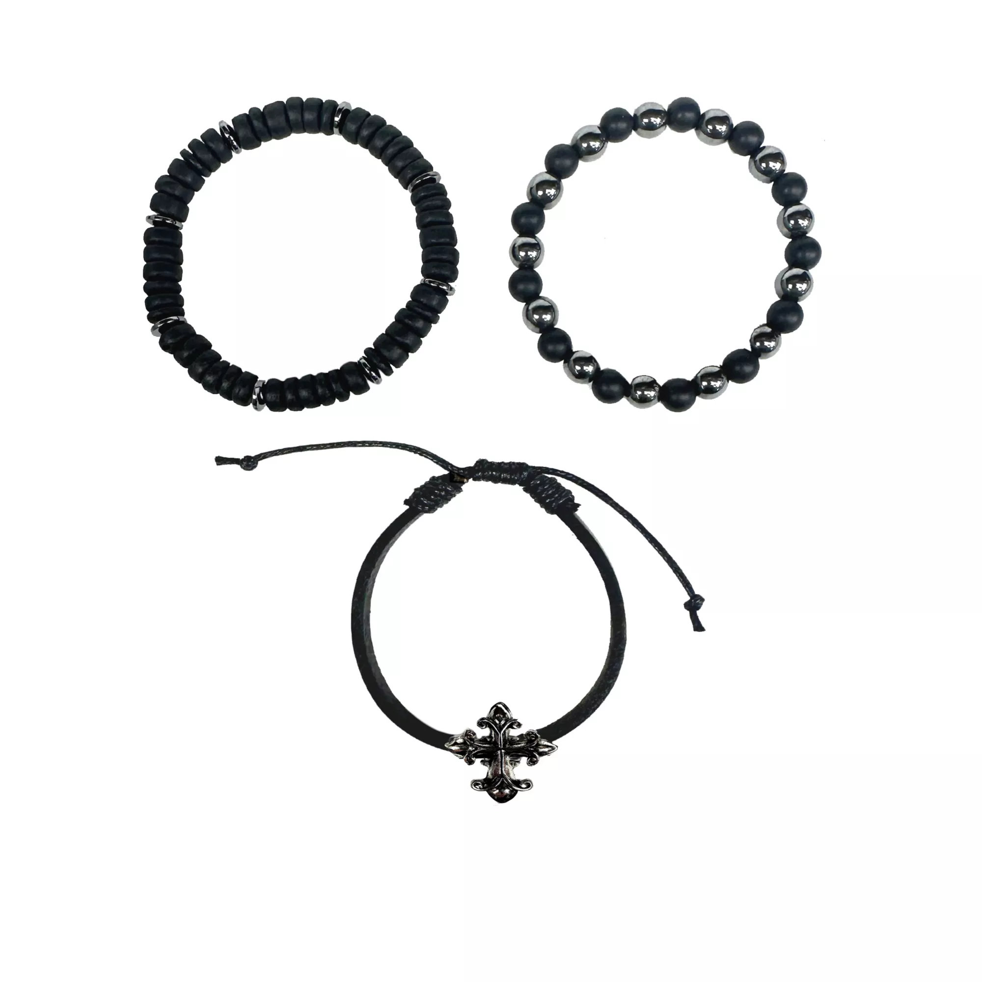 Multi-Pack Black Cross Cord and Beaded Bracelets - 3 Pack at Spencer's