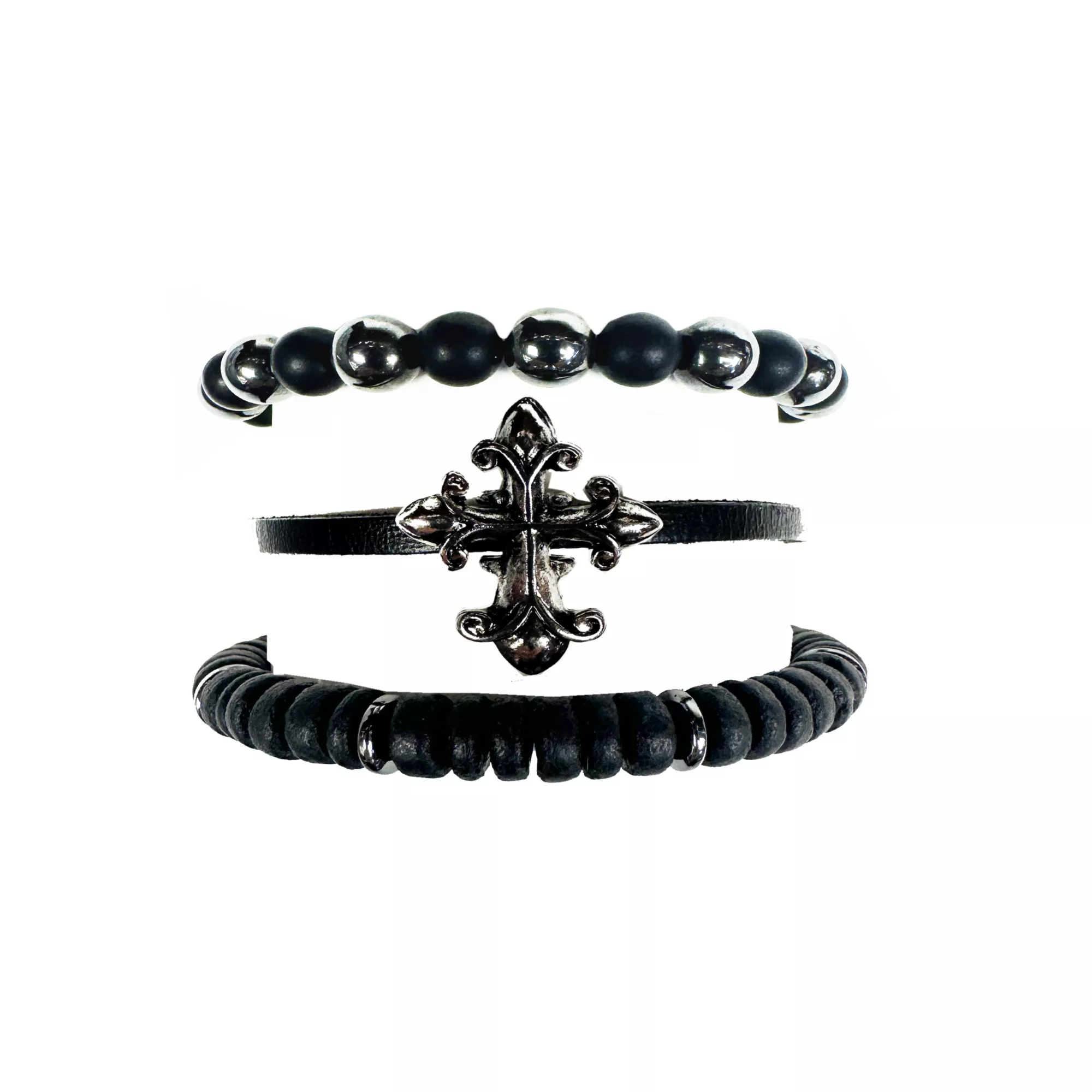 Multi-Pack Black Cross Cord and Beaded Bracelets - 3 Pack at Spencer's