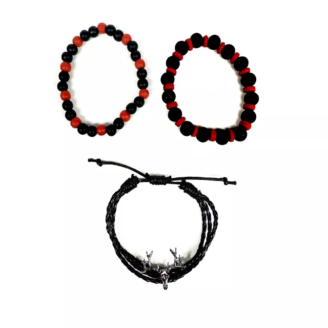 Multi-Pack Black and Red Deer Head Bracelets - 3 Pack at Spencer's