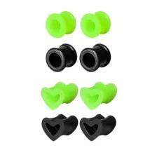 Multi-Pack Green and Black Heart Silicone Tunnels - 4 Pairs at Spencer's
