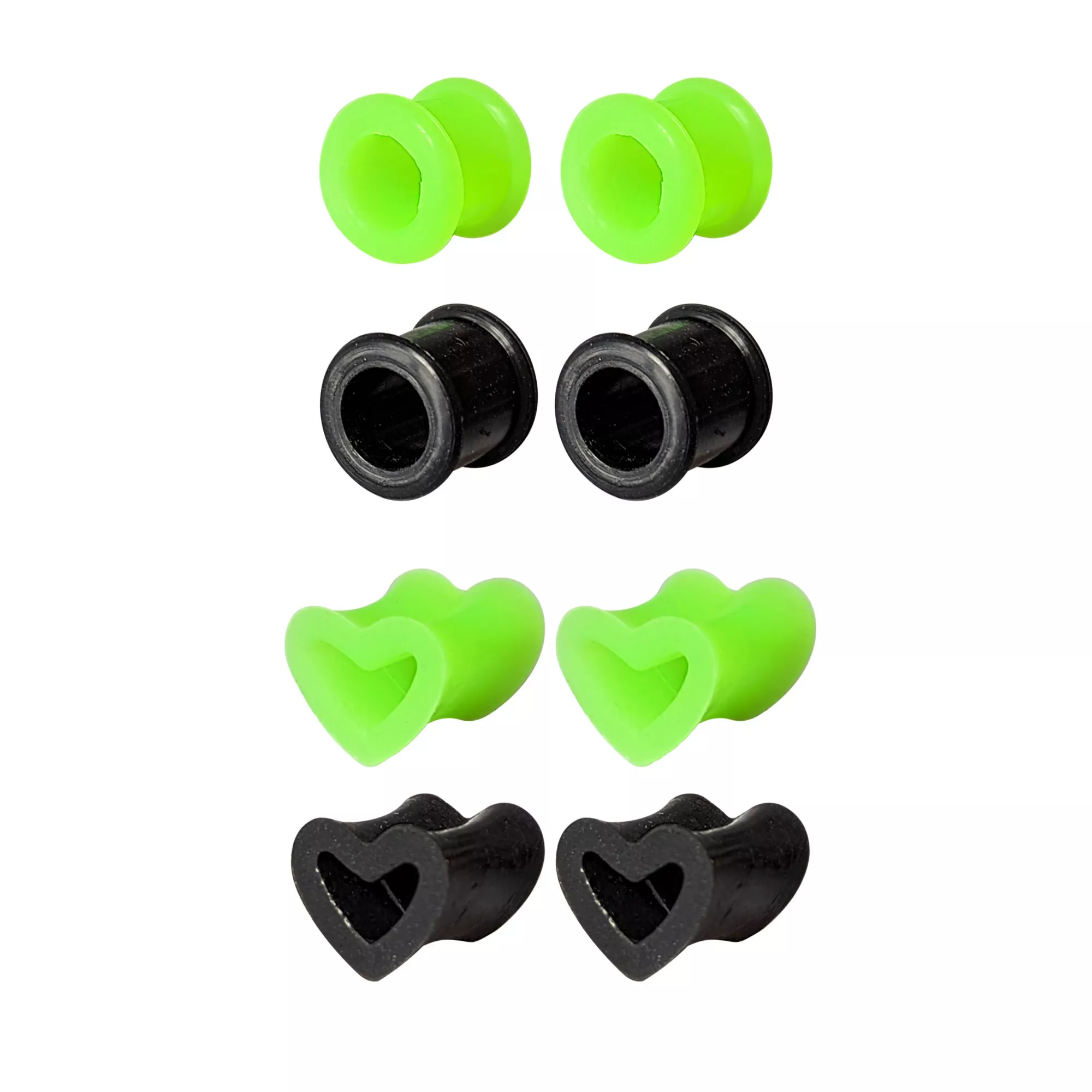 Multi-Pack Green and Black Heart Silicone Tunnels - 4 Pairs at Spencer's