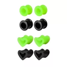 Multi-Pack Green and Black Heart Silicone Tunnels - 4 Pairs at Spencer's