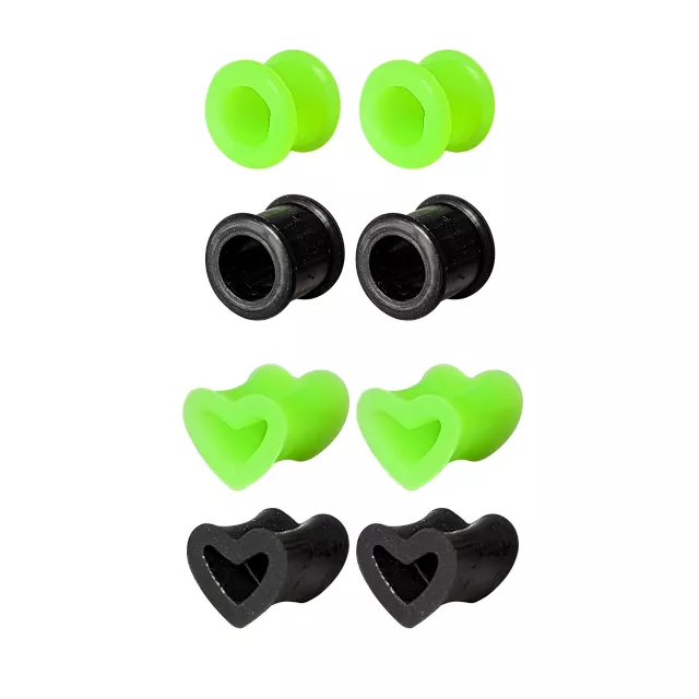 Multi-Pack Green and Black Heart Silicone Tunnels - 4 Pairs at Spencer's