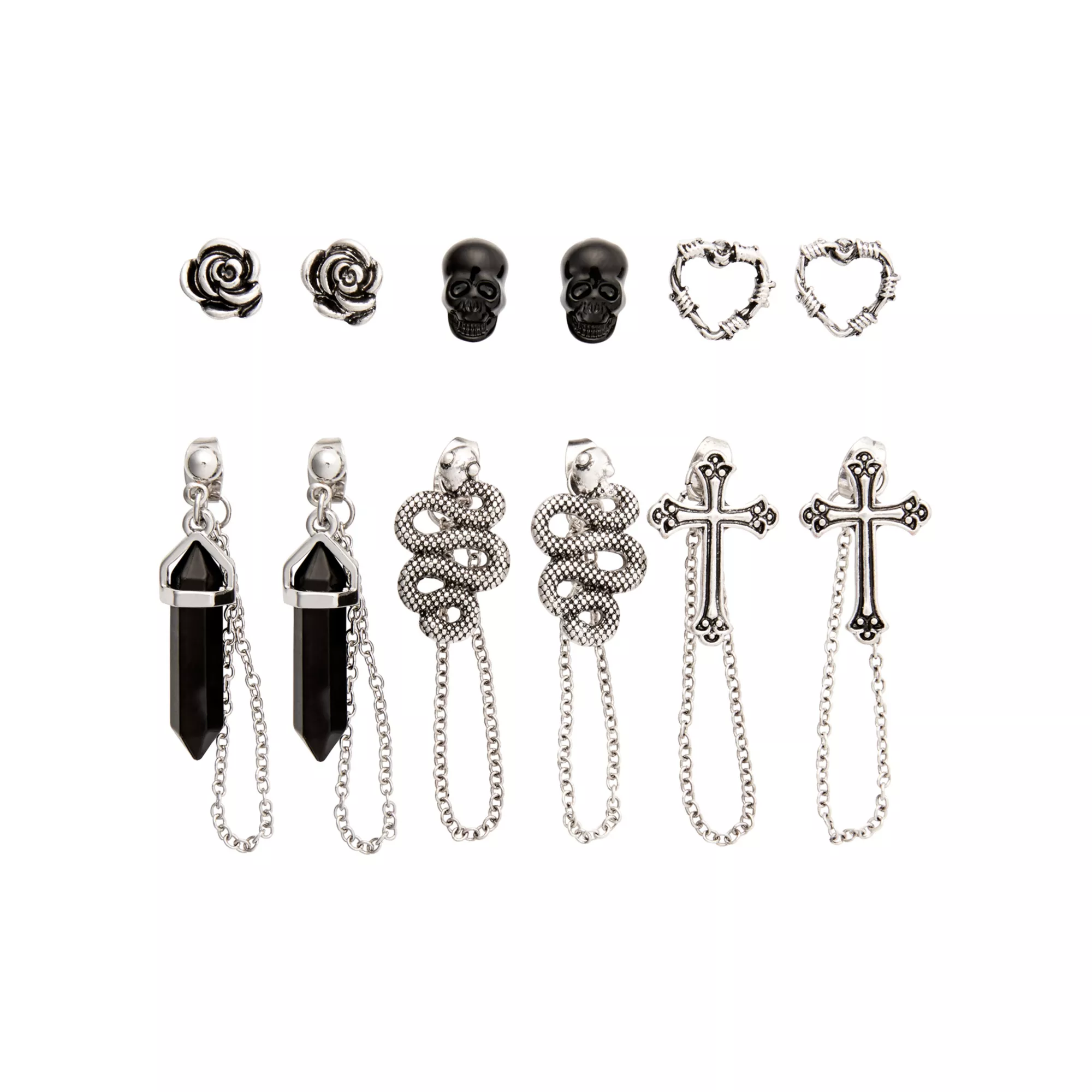 Multi-Pack Cross Snake Skull Earrings - 6 Pair at Spencer's