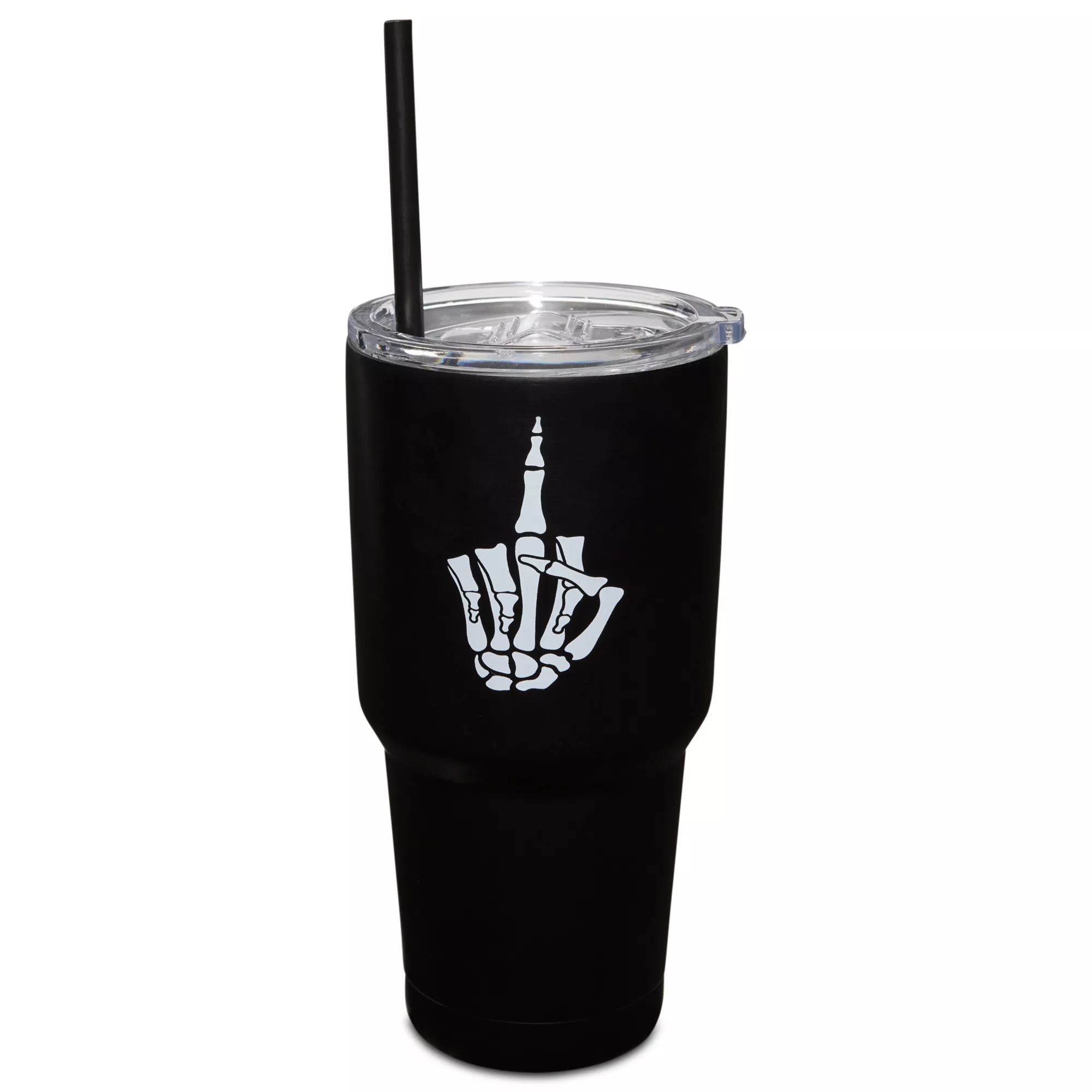 Skeleton Middle Finger Travel Tumbler with Straw - 30 oz. at Spencer's