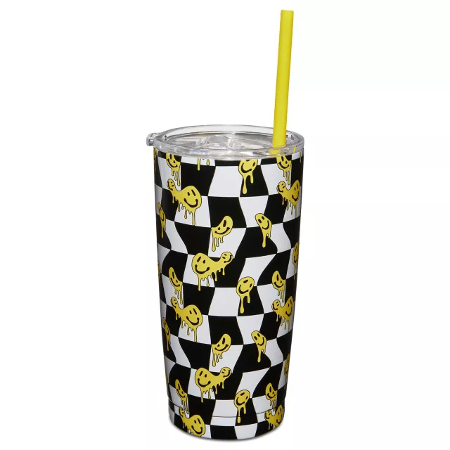 Checkered Drippy Smiley Face Cup with Straw -  20 oz. at Spencer's