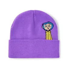 Purple Coraline and Cat Cuff Beanie Hat at Spencer's